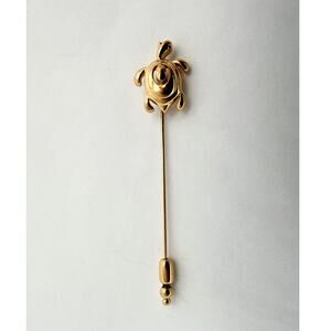 Vintage 60s Crown Trifari Turtle Stick Pin Gold Tone Figural Lapel Hat Pin